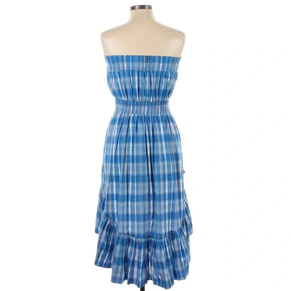 blue plaid strapless dress day + moon Belted Bliss Tweed Mini Dress size S
